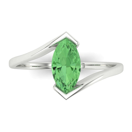 1 cttw Zirconia Simulated Green Diamond Solitaire  Engagement Ring - Solid White Gold (VVS1, Marquise Cut,10x8mm )