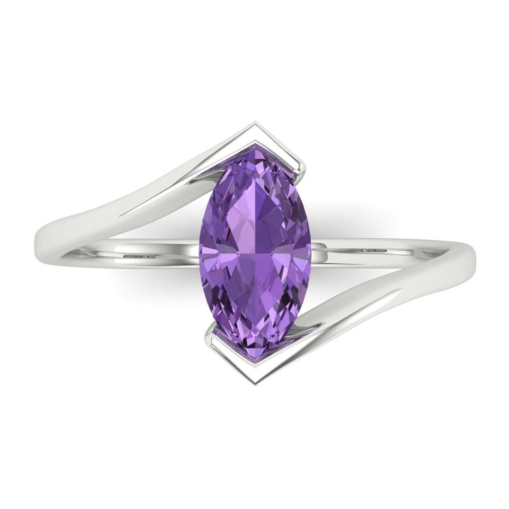1 cttw Simulated Alexandrite Solitaire  Engagement Ring - Solid White Gold (VVS1, Marquise Cut,10x8mm )