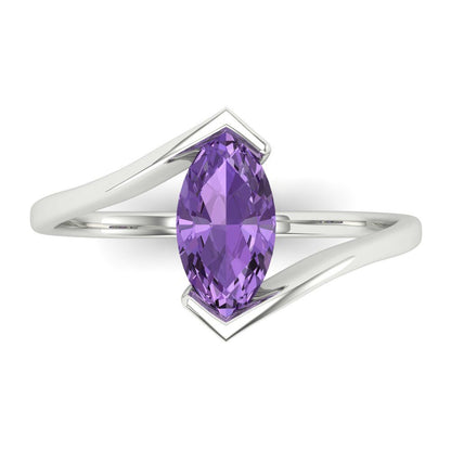 1 cttw Simulated Alexandrite Solitaire  Engagement Ring - Solid White Gold (VVS1, Marquise Cut,10x8mm )