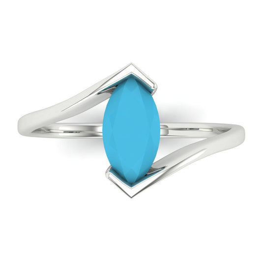 1 cttw Simulated Turquoise Solitaire  Engagement Ring - Solid White Gold (VVS1, Marquise Cut,10x8mm )