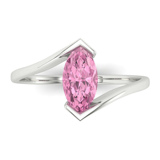 1 cttw Zirconia Simulated Pink Diamond Solitaire  Engagement Ring - Solid White Gold (VVS1, Marquise Cut,10x8mm )