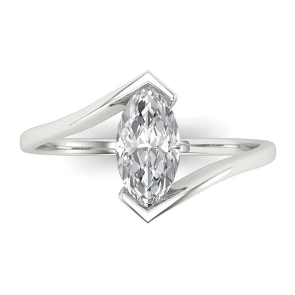 1 cttw White Sapphire Solitaire  Engagement Ring - Solid Gold (Marquise Cut,10x8mm )