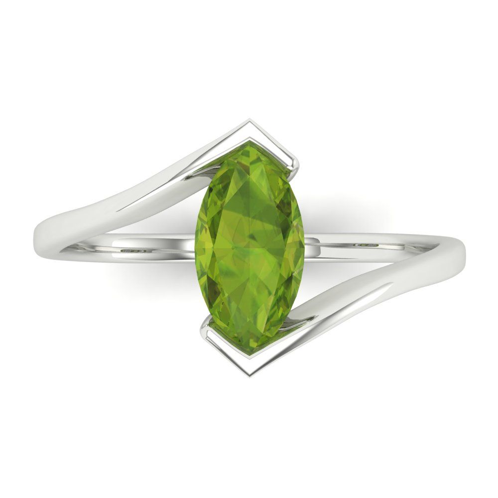 1 cttw Natural Peridot Solitaire  Engagement Ring - Solid Gold (Marquise Cut,10x8mm )