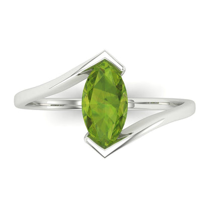 1 cttw Natural Peridot Solitaire  Engagement Ring - Solid Gold (Marquise Cut,10x8mm )