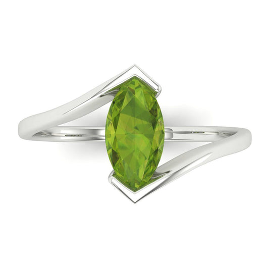 1 cttw Natural Peridot Solitaire  Engagement Ring - Solid White Gold (VVS1, Marquise Cut,10x8mm )