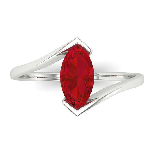 1 cttw Simulated Pink Tourmaline Solitaire  Engagement Ring - Solid White Gold (VVS1, Marquise Cut,10x8mm )