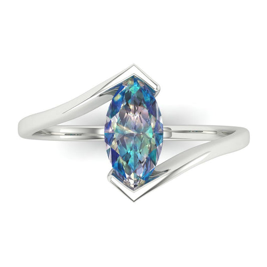 1 cttw Blue Moissanite Solitaire  Engagement Ring - Solid White Gold (VVS1, Marquise Cut,10x8mm )