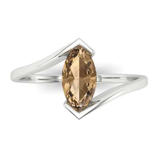 1 cttw Zirconia Simulated Champagne Diamond Solitaire  Engagement Ring - Solid White Gold (VVS1, Marquise Cut,10x8mm )