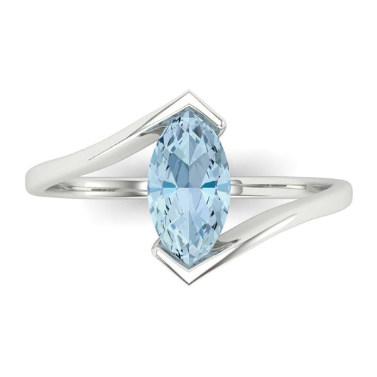 1 cttw Natural Aquamarine Solitaire  Engagement Ring - Solid White Gold (VVS1, Marquise Cut,10x8mm )