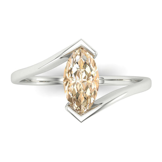 1 cttw Natural Morganite Solitaire  Engagement Ring - Solid White Gold (VVS1, Marquise Cut,10x8mm )