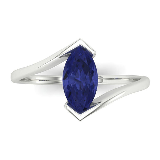 1 cttw Simulated Tanzanite Solitaire  Engagement Ring - Solid White Gold (VVS1, Marquise Cut,10x8mm )