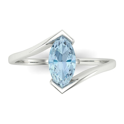 1 cttw Natural Sky Blue Topaz Solitaire  Engagement Ring - Solid Gold (Marquise Cut,10x8mm )