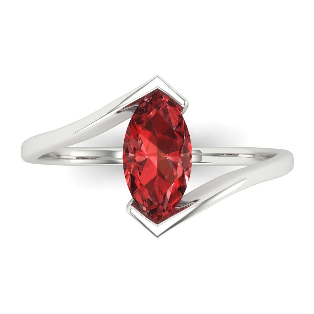1 cttw Natural Garnet Solitaire  Engagement Ring - Solid White Gold (VVS1, Marquise Cut,10x8mm )