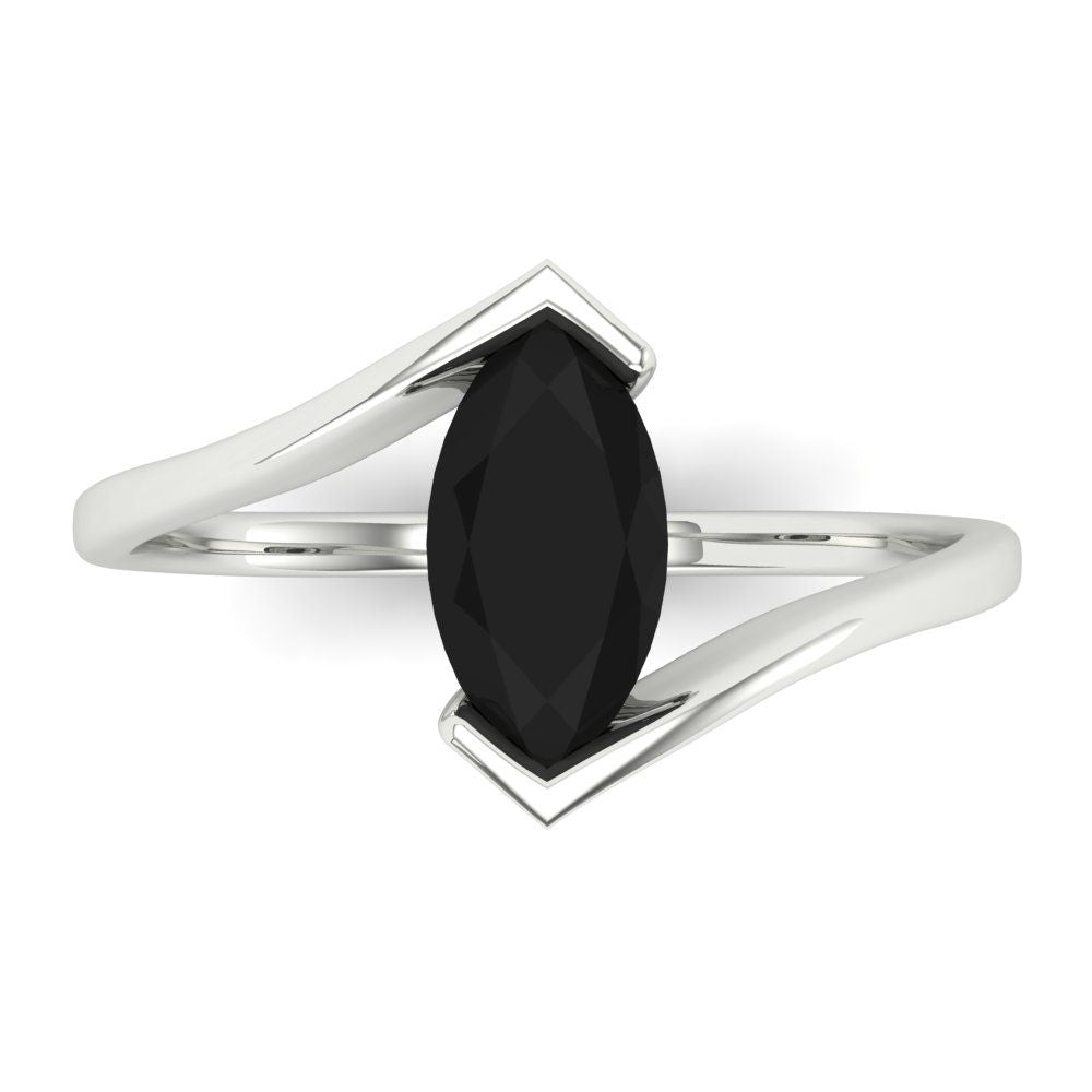 1 cttw Natural Onyx Solitaire  Engagement Ring - Solid White Gold (VVS1, Marquise Cut,10x8mm )