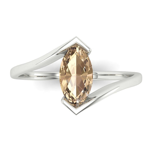 1 cttw Yellow Moissanite Solitaire  Engagement Ring - Solid White Gold (VVS1, Marquise Cut,10x8mm )