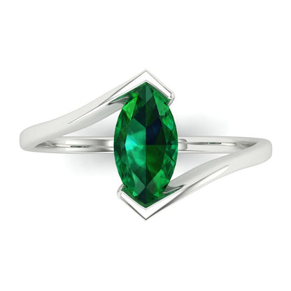 1 cttw Simulated Emerald Solitaire  Engagement Ring - Solid White Gold (VVS1, Marquise Cut,10x8mm )