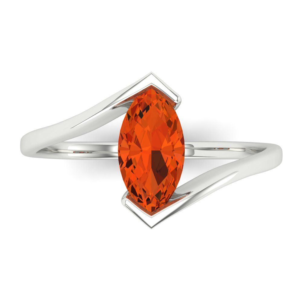 1 cttw Zirconia Simulated Red Diamond Solitaire  Engagement Ring - Solid White Gold (VVS1, Marquise Cut,10x8mm )