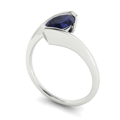1 cttw Simulated Blue Sapphire Solitaire  Engagement Ring - Solid Gold (Marquise Cut,10x8mm )