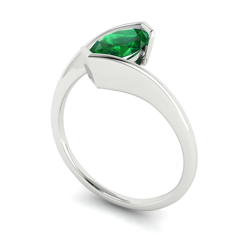 1 cttw Simulated Emerald Solitaire  Engagement Ring - Solid White Gold (VVS1, Marquise Cut,10x8mm )
