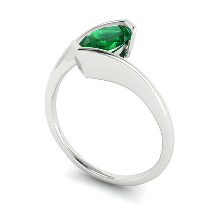 1 cttw Simulated Emerald Solitaire  Engagement Ring - Solid White Gold (VVS1, Marquise Cut,10x8mm )