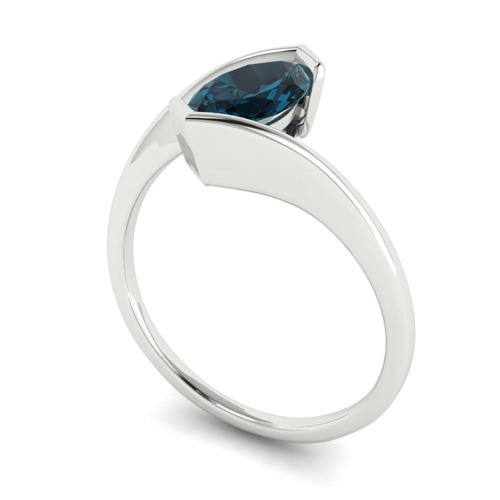 1 cttw Natural London Blue Topaz Solitaire  Engagement Ring - Solid Gold (Marquise Cut,10x8mm )