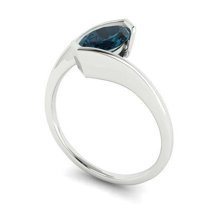 1 cttw Natural London Blue Topaz Solitaire  Engagement Ring - Solid Gold (Marquise Cut,10x8mm )