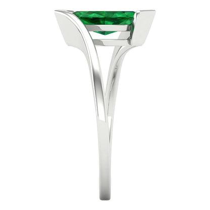 1 cttw Simulated Emerald Solitaire  Engagement Ring - Solid White Gold (VVS1, Marquise Cut,10x8mm )