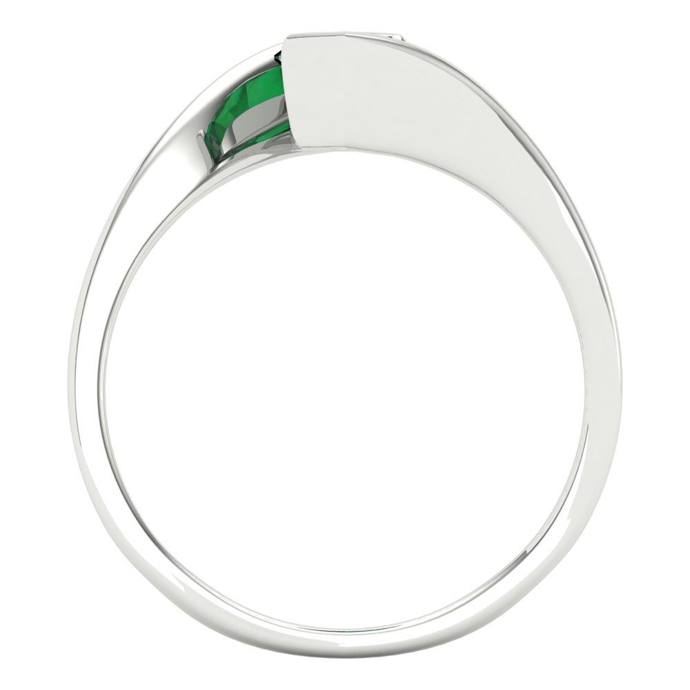 1 cttw Simulated Emerald Solitaire  Engagement Ring - Solid White Gold (VVS1, Marquise Cut,10x8mm )