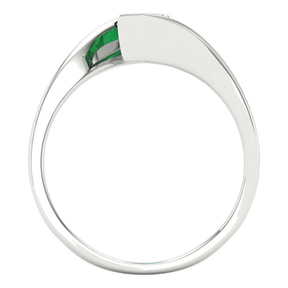 1 cttw Simulated Emerald Solitaire  Engagement Ring - Solid White Gold (VVS1, Marquise Cut,10x8mm )