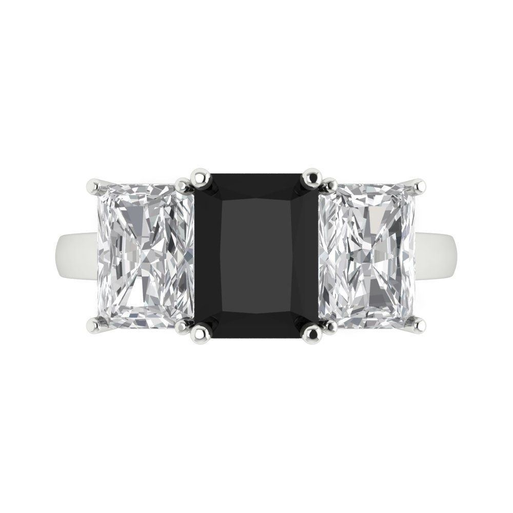 4 cttw Natural Onyx Three-Stone Engagement Ring - Solid Gold (Emerald Cut,8x6mm)