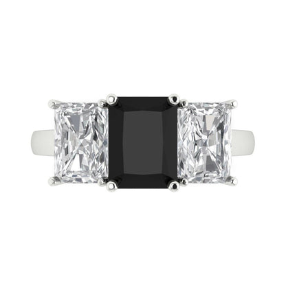 4 cttw Natural Onyx Three-Stone Engagement Ring - Solid Gold (Emerald Cut,8x6mm)