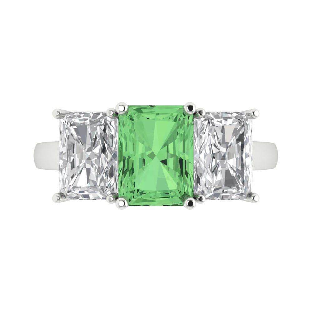 4 cttw Zirconia Simulated Green Diamond Three-Stone Engagement Ring - Solid Gold (VVS1, Emerald Cut,8x6mm)