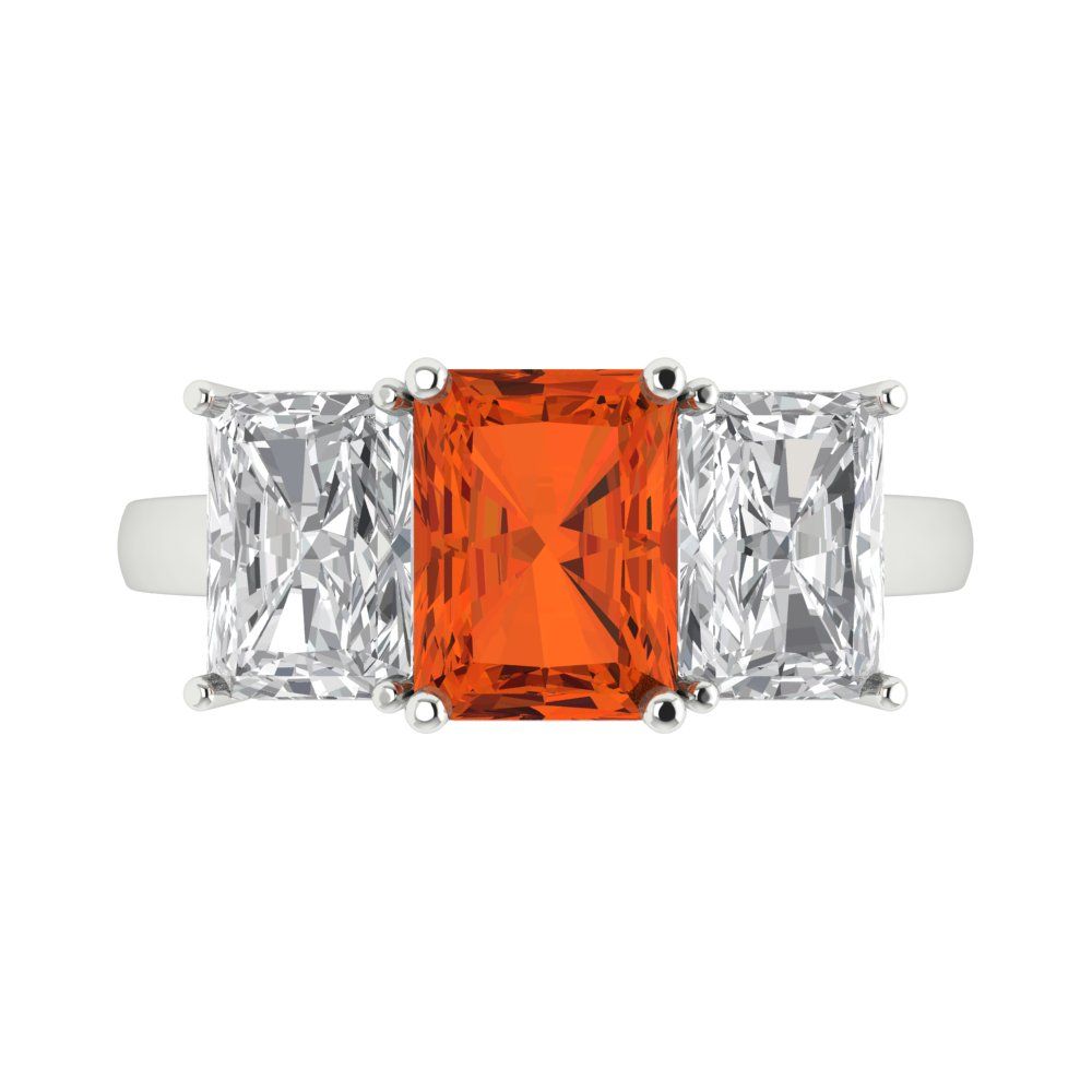 4 cttw Zirconia Simulated Red Diamond Three-Stone Engagement Ring - Solid Gold (VVS1, Emerald Cut,8x6mm)