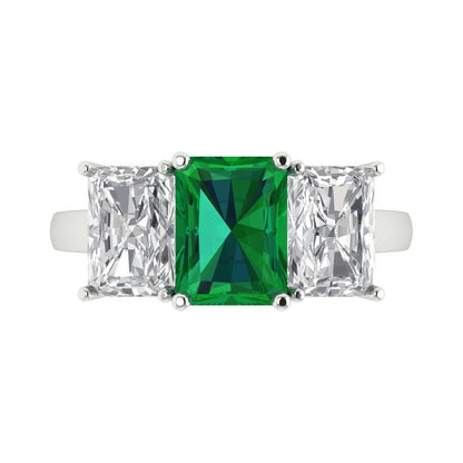 4 cttw Simulated Emerald Three-Stone Engagement Ring - Solid Gold (Emerald Cut,8x6mm)