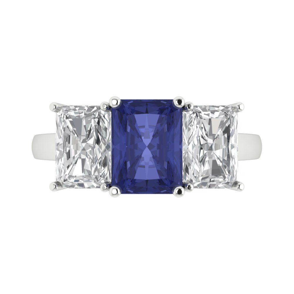 4 cttw Simulated Tanzanite Three-Stone Engagement Ring - Solid Gold (Emerald Cut,8x6mm)