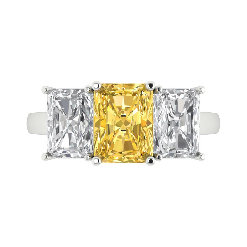 4 cttw Zirconia Simulated Yellow Diamond Three-Stone Engagement Ring - Solid Gold (VVS1, Emerald Cut,8x6mm)