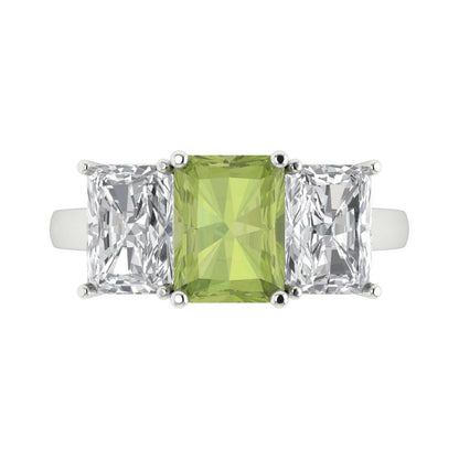 4 cttw Natural Peridot Three-Stone Engagement Ring - Solid Gold (Emerald Cut,8x6mm)