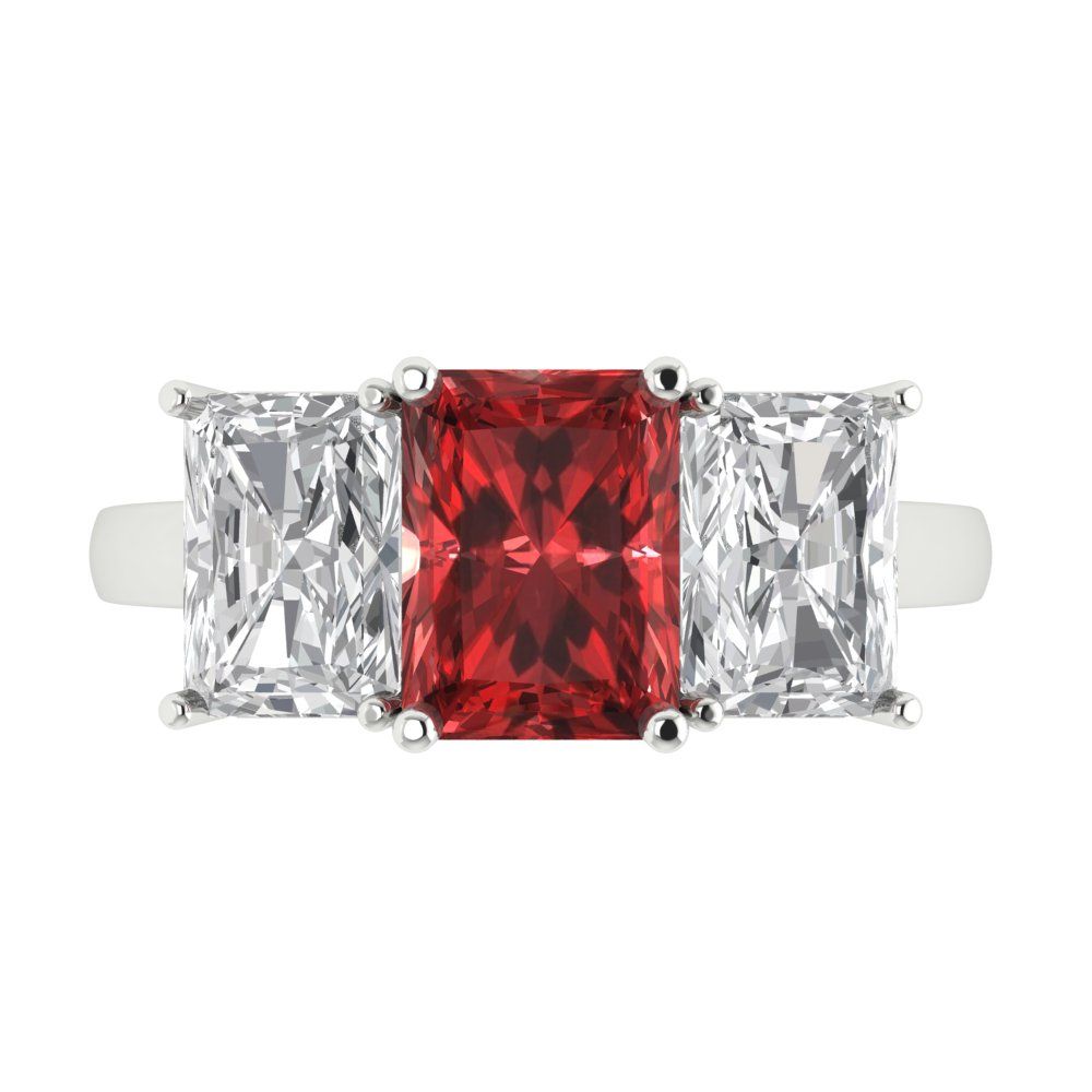 4 cttw Natural Garnet Three-Stone Engagement Ring - Solid Gold (Emerald Cut,8x6mm)