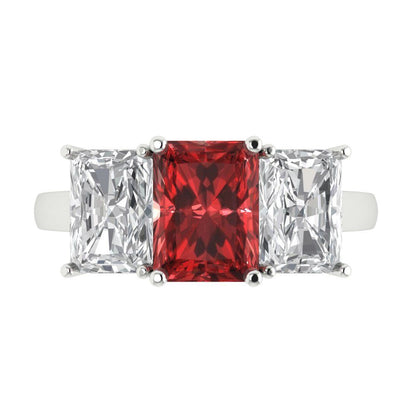 4 cttw Natural Garnet Three-Stone Engagement Ring - Solid Gold (Emerald Cut,8x6mm)