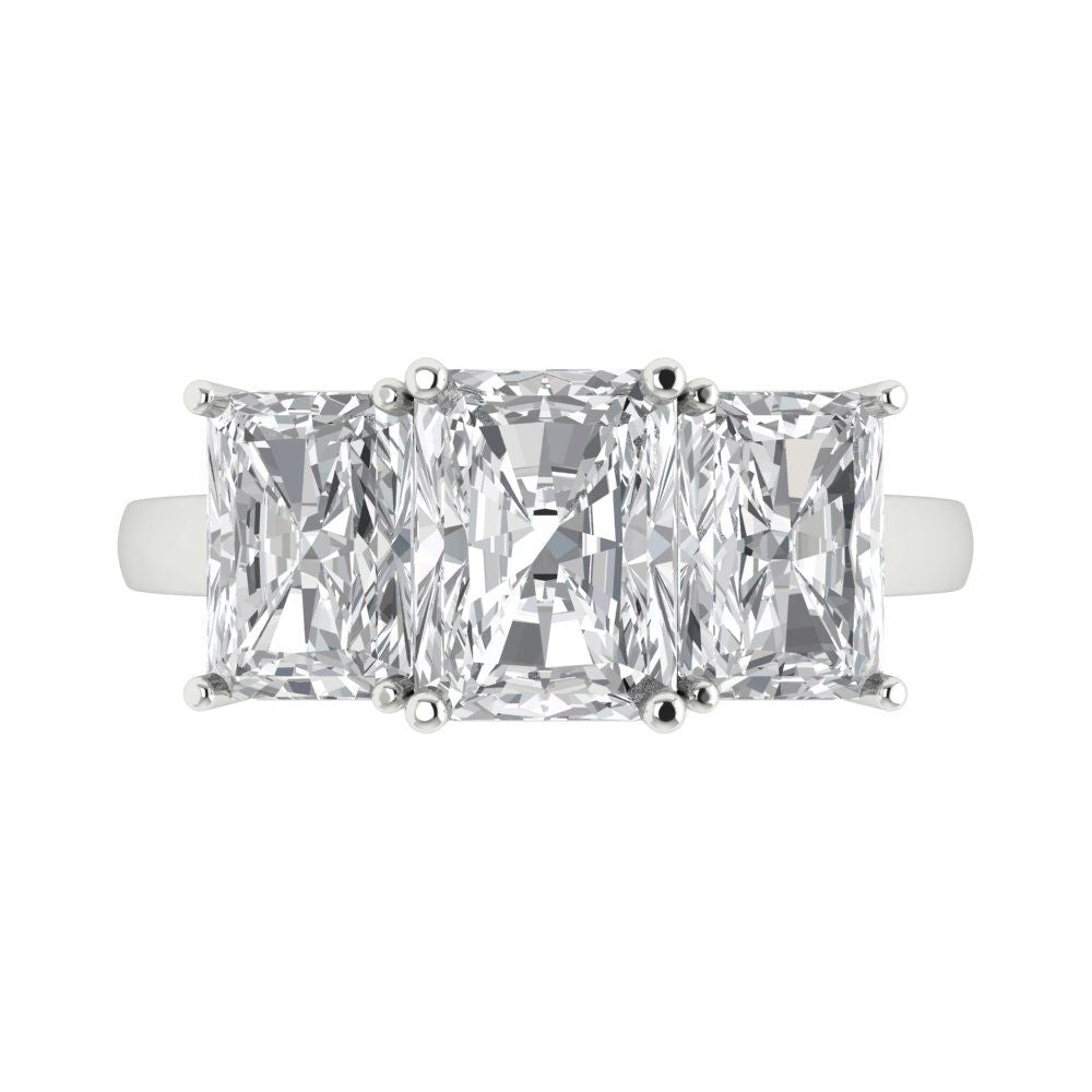 4 cttw White Sapphire Three-Stone Engagement Ring - Solid Gold (Emerald Cut,8x6mm)