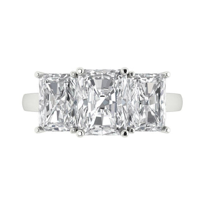 4 cttw White Sapphire Three-Stone Engagement Ring - Solid Gold (Emerald Cut,8x6mm)
