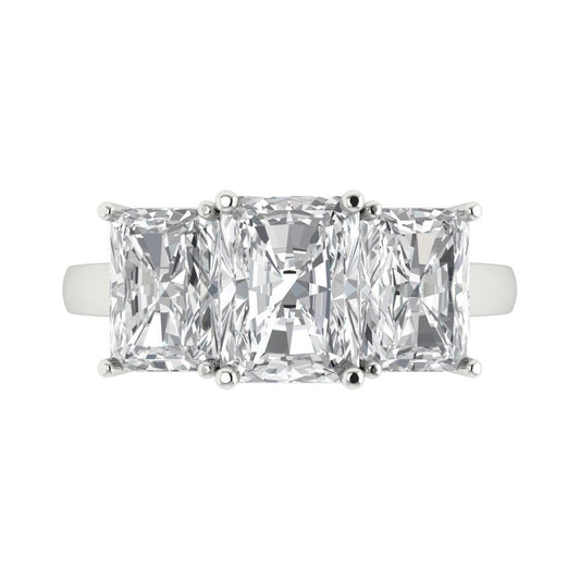 4 cttw White Sapphire Three-Stone Engagement Ring - Solid White Gold (VVS1, Emerald Cut,8x6mm)