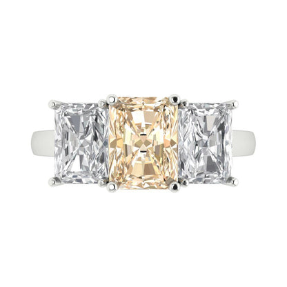 4 cttw Natural Morganite Three-Stone Engagement Ring - Solid Gold (Emerald Cut,8x6mm)