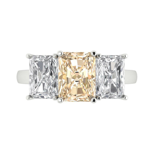 4 cttw Natural Morganite Three-Stone Engagement Ring - Solid White Gold (VVS1, Emerald Cut,8x6mm)