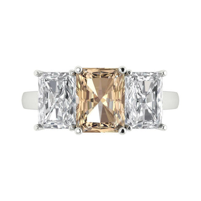 4 cttw Yellow Moissanite Three-Stone Engagement Ring - Solid Gold (Emerald Cut,8x6mm)
