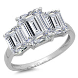 4 ct Brilliant Emerald Cut Natural Diamond Stone Clarity SI1-2 Color G-H White Gold Three-Stone Ring