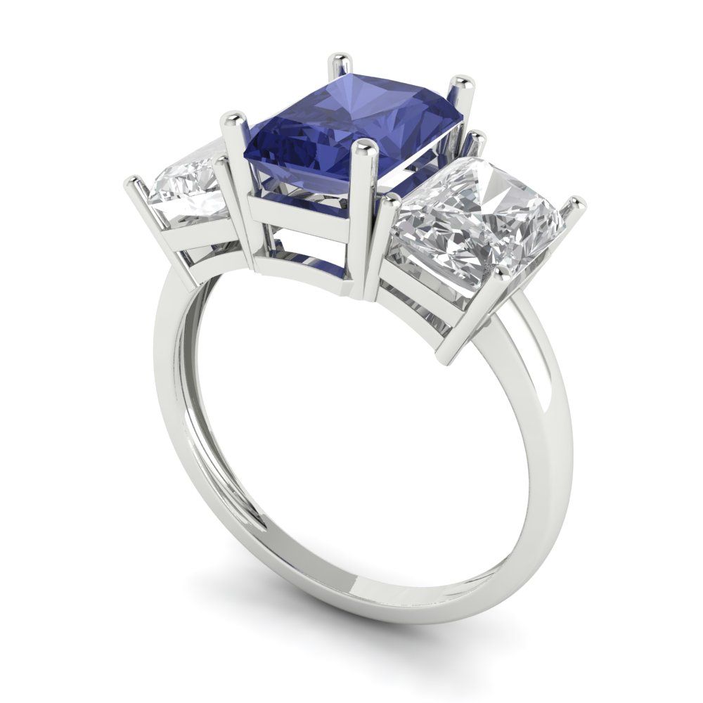 4 cttw Simulated Tanzanite Three-Stone Engagement Ring - Solid Gold (Emerald Cut,8x6mm)