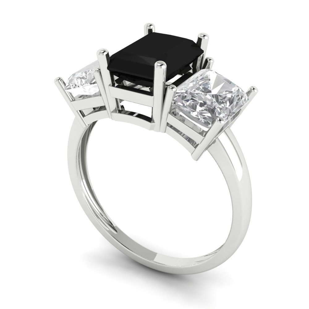 4 cttw Natural Onyx Three-Stone Engagement Ring - Solid Gold (Emerald Cut,8x6mm)