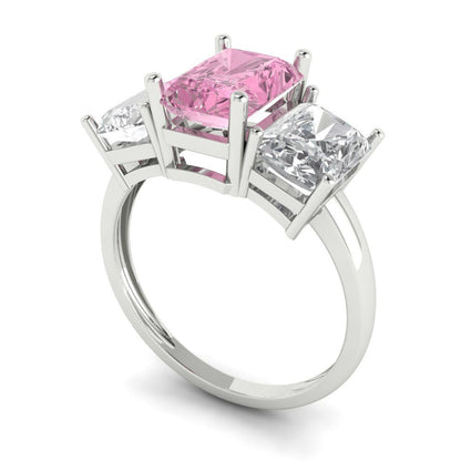 4 cttw Zirconia Simulated Pink Diamond Three-Stone Engagement Ring - Solid Gold (VVS1, Emerald Cut,8x6mm)