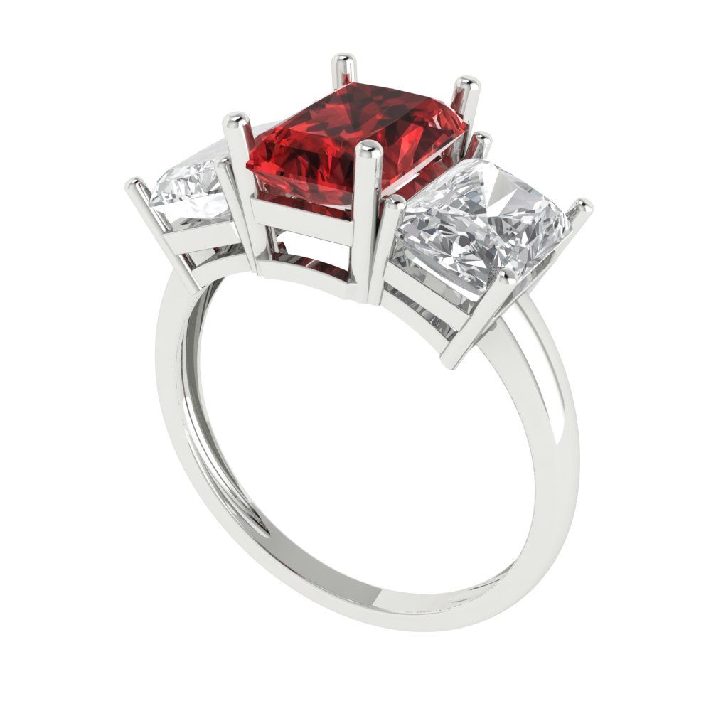 4 cttw Natural Garnet Three-Stone Engagement Ring - Solid Gold (Emerald Cut,8x6mm)